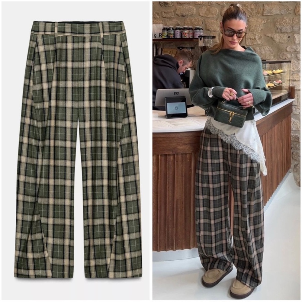 Zara Plaid Wool Blend Pants